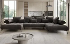 Designer U Sofa Sydney Samt mit elektrischer Schlaffunktion
