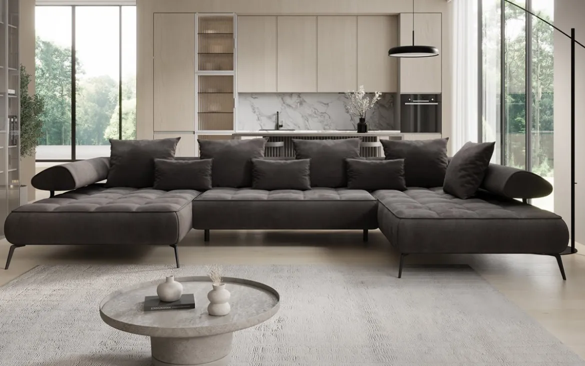 Designer U Sofa Sydney Samt mit elektrischer Schlaffunktion