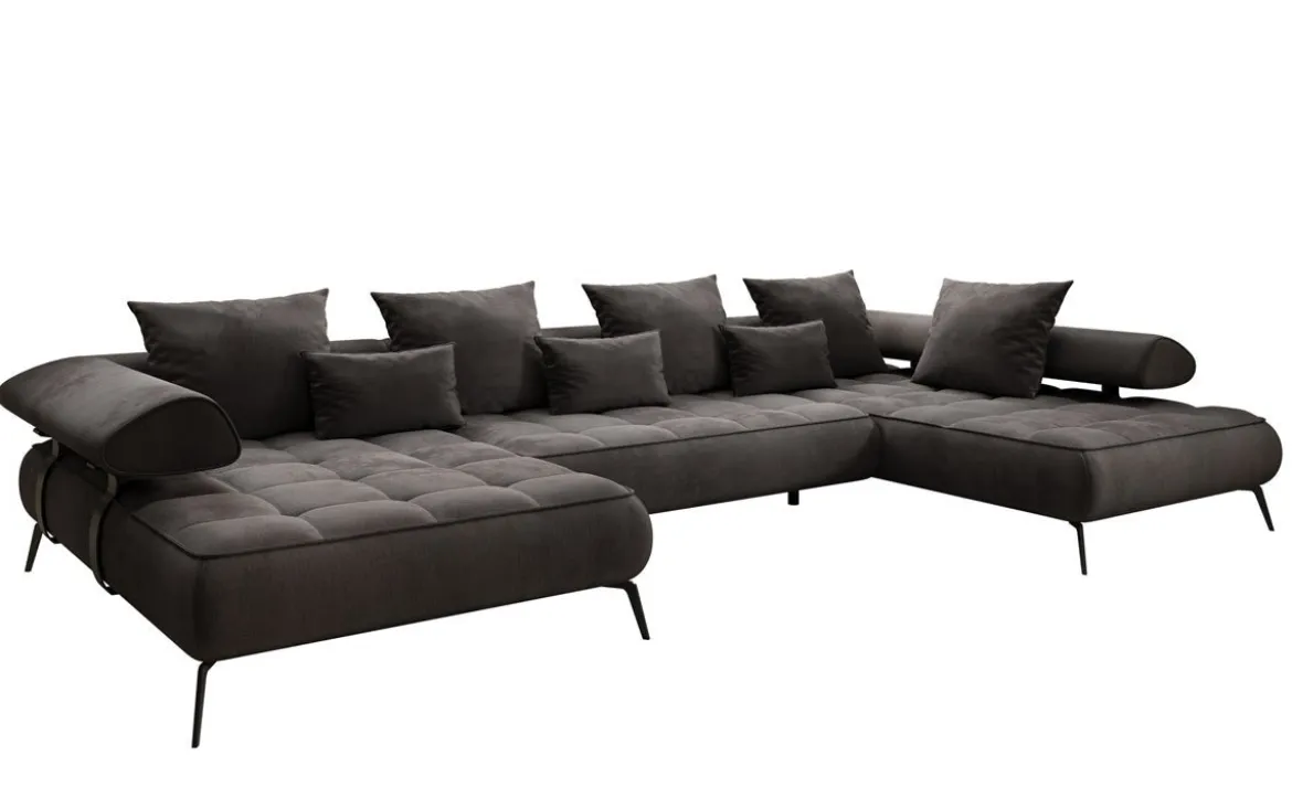 Designer U Sofa Sydney Samt mit elektrischer Schlaffunktion