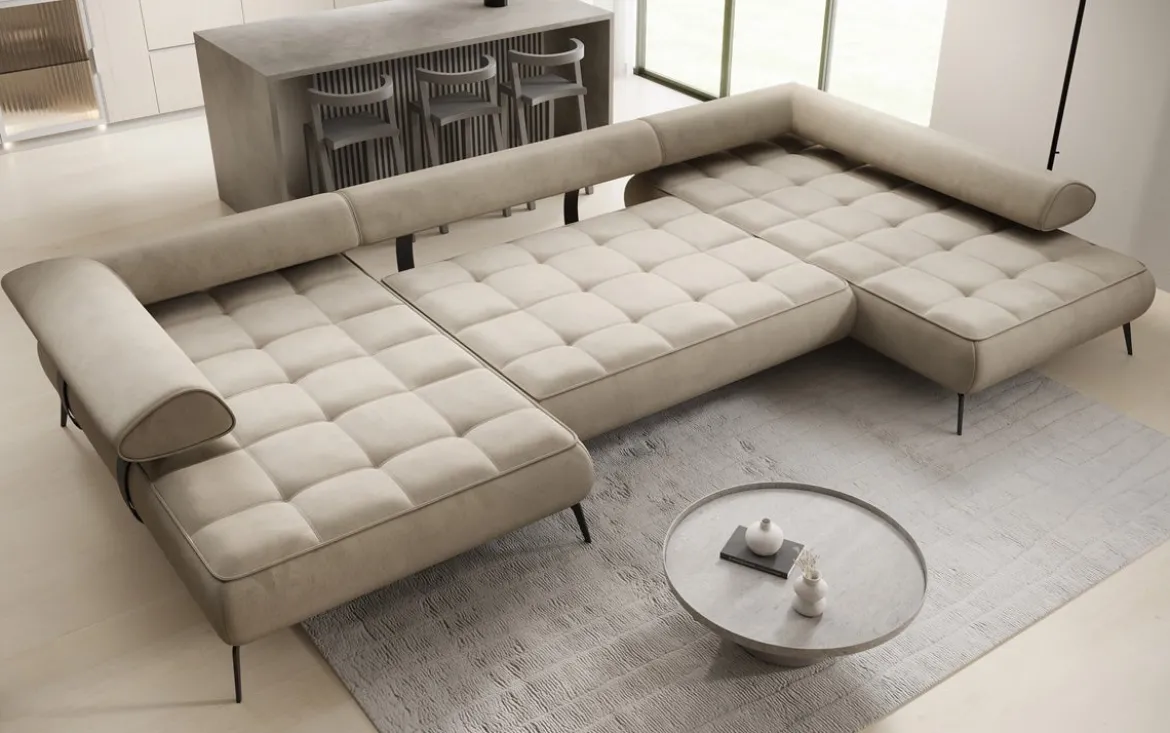 Designer U Sofa Sydney Samt mit elektrischer Schlaffunktion
