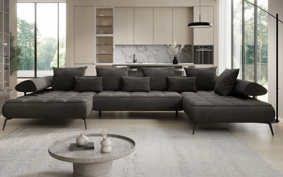 Designer U Sofa Sydney Samt mit elektrischer Schlaffunktion