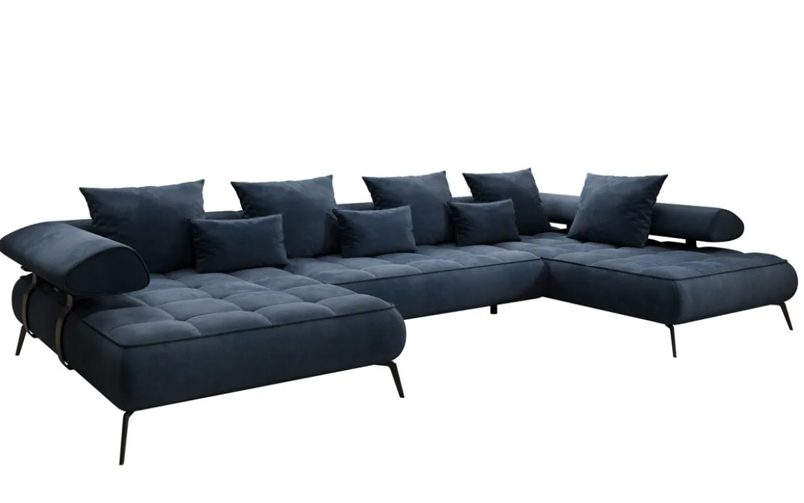 Designer U Sofa Sydney Samt mit elektrischer Schlaffunktion