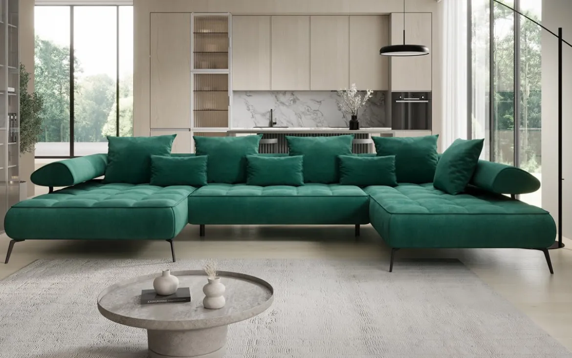 Designer U Sofa Sydney Samt mit elektrischer Schlaffunktion
