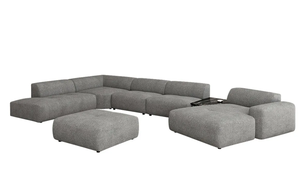 Designer Wohnlandschaft Calm mit Beistellhocker in Bouclé