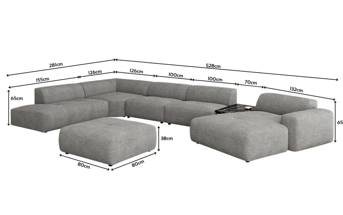 Designer Wohnlandschaft Calm mit Beistellhocker in Bouclé