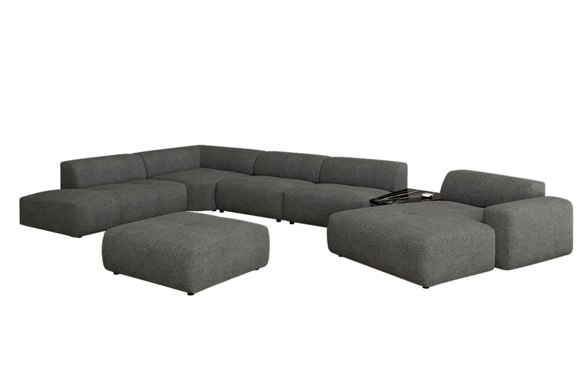 Designer Wohnlandschaft Calm mit Beistellhocker in Bouclé