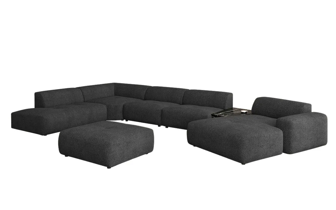 Designer Wohnlandschaft Calm mit Beistellhocker in Bouclé