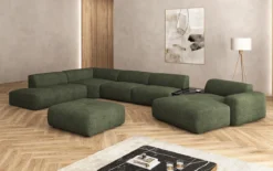 Designer Wohnlandschaft Calm mit Beistellhocker in Bouclé