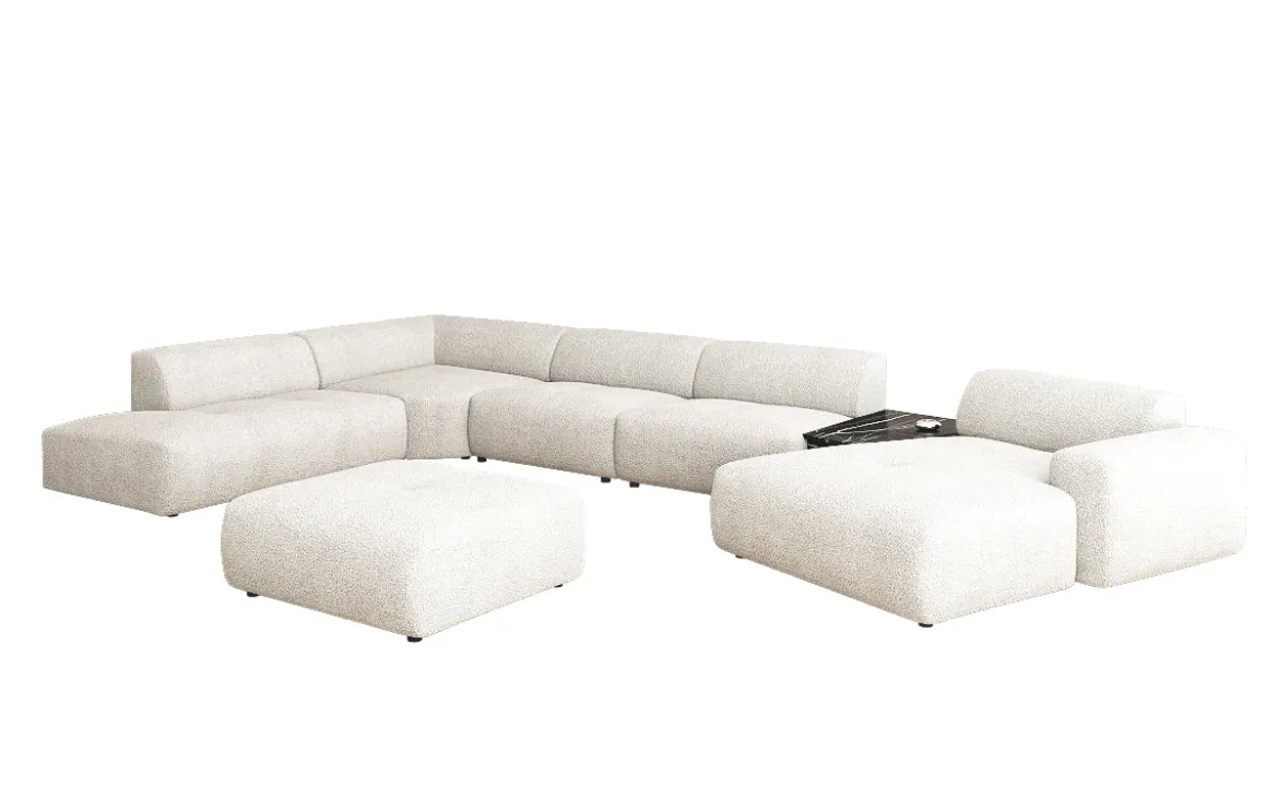 Designer Wohnlandschaft Calm mit Beistellhocker in Bouclé