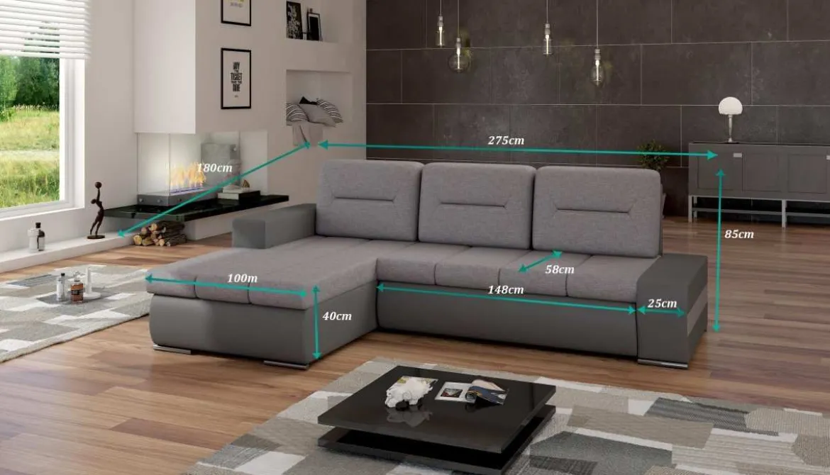 Ecksofa Olario mit Schlaffunktion und Stauraum
