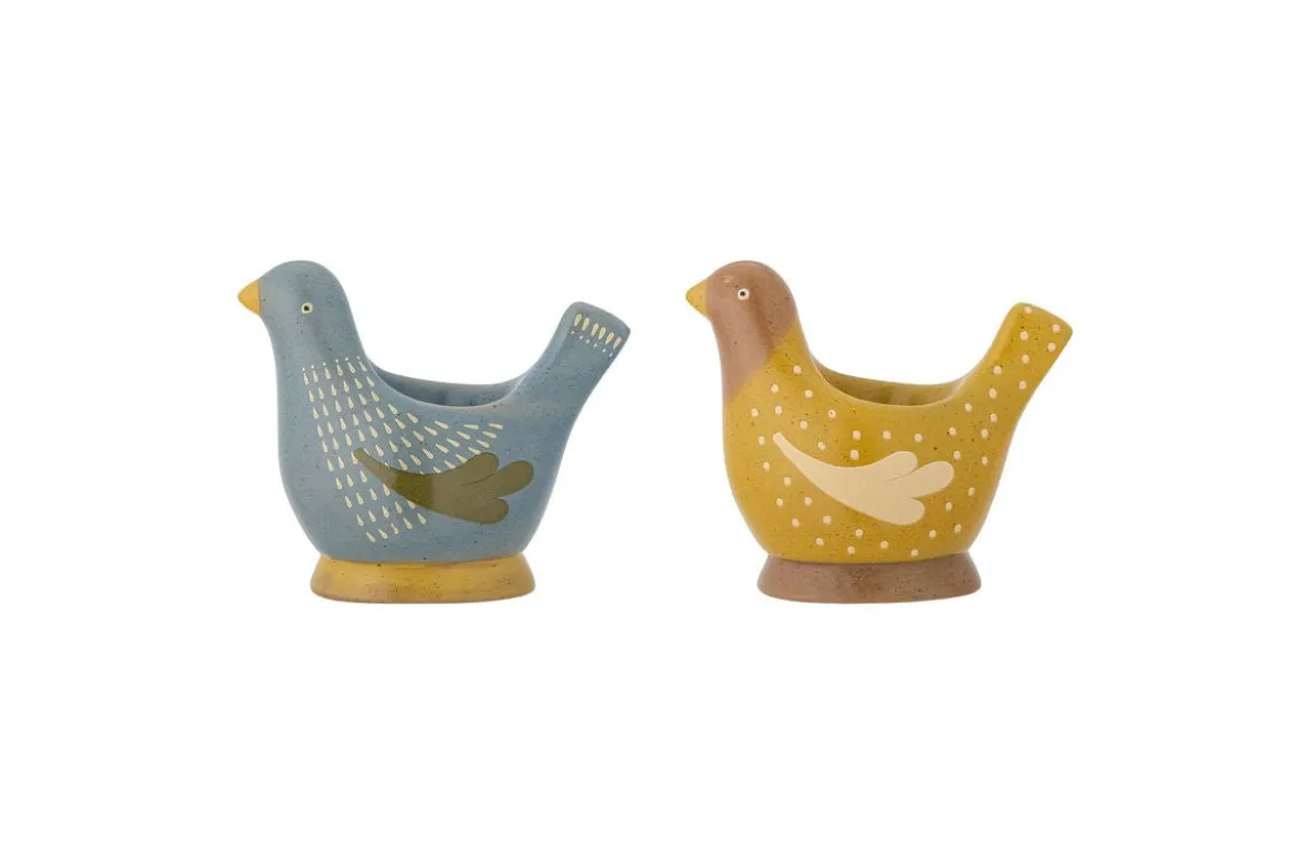 Eierbecher Maya – Handbemalte Vogelmotive aus Steingut (2er-Set)