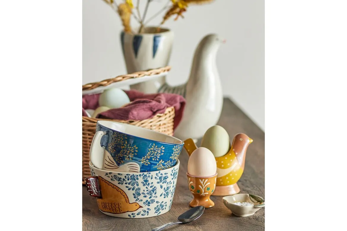 Eierbecher Maya – Handbemalte Vogelmotive aus Steingut (2er-Set)