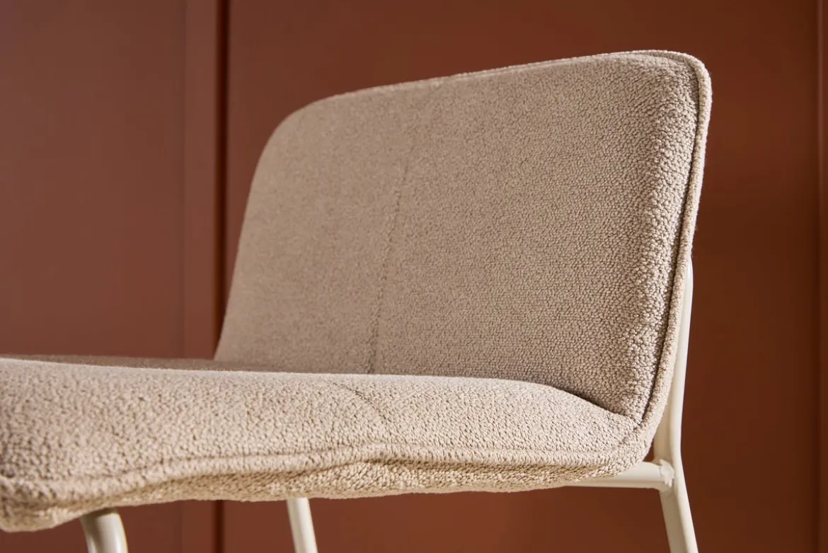2er Set - Barhocker Adele mit weichem Bouclé-Bezug in Beige