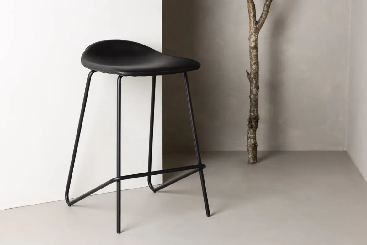 2er Set - Barhocker Georg in Mattschwarz mit PU Sitzfläche