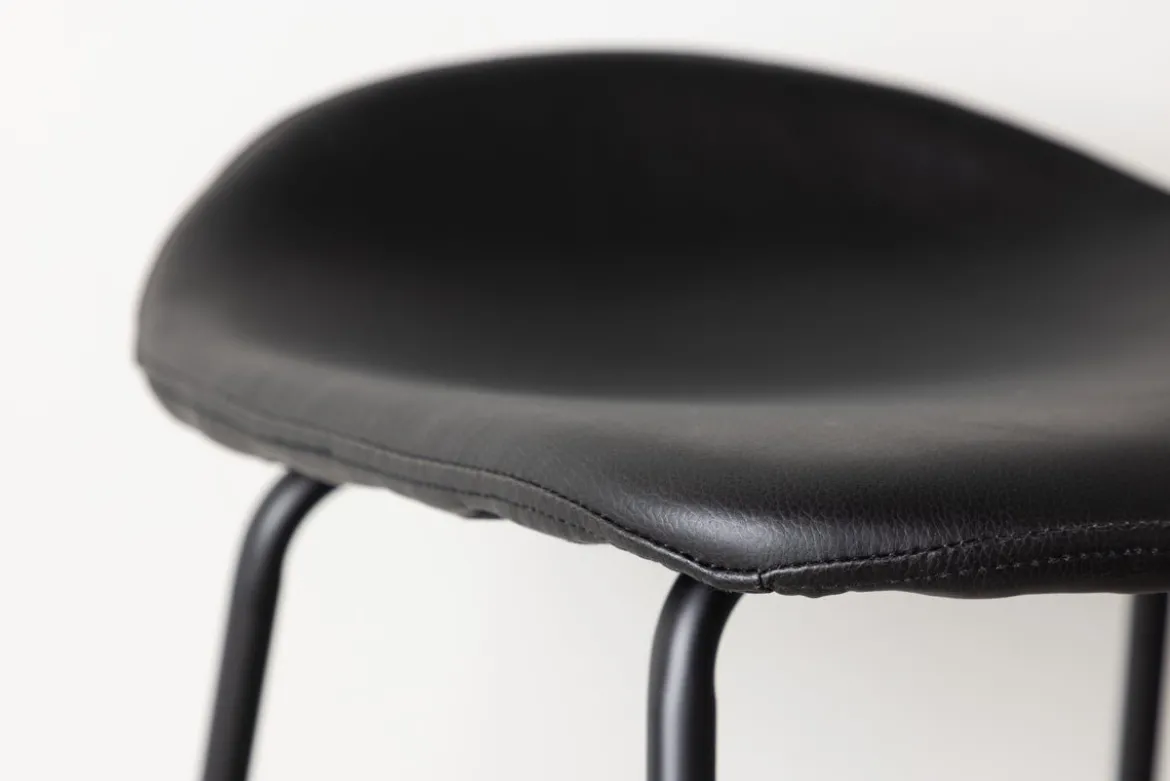 2er Set - Barhocker Georg in Mattschwarz mit PU Sitzfläche