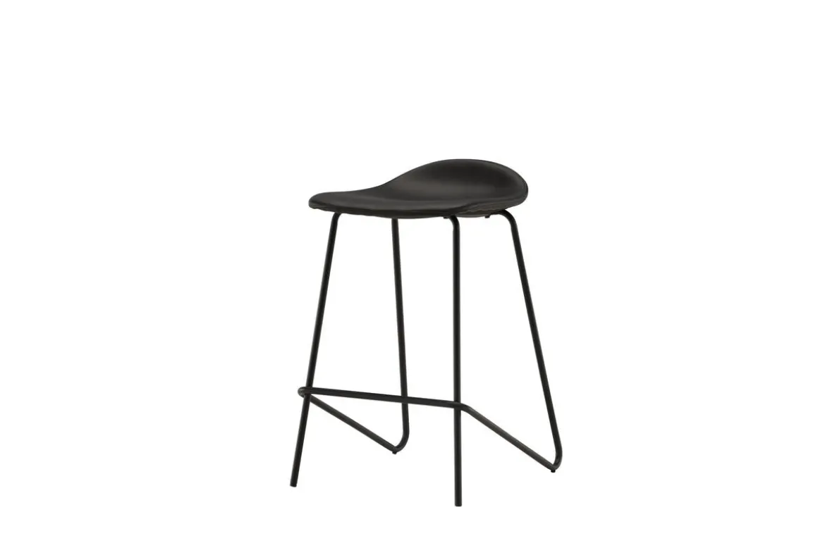 2er Set - Barhocker Georg in Mattschwarz mit PU Sitzfläche