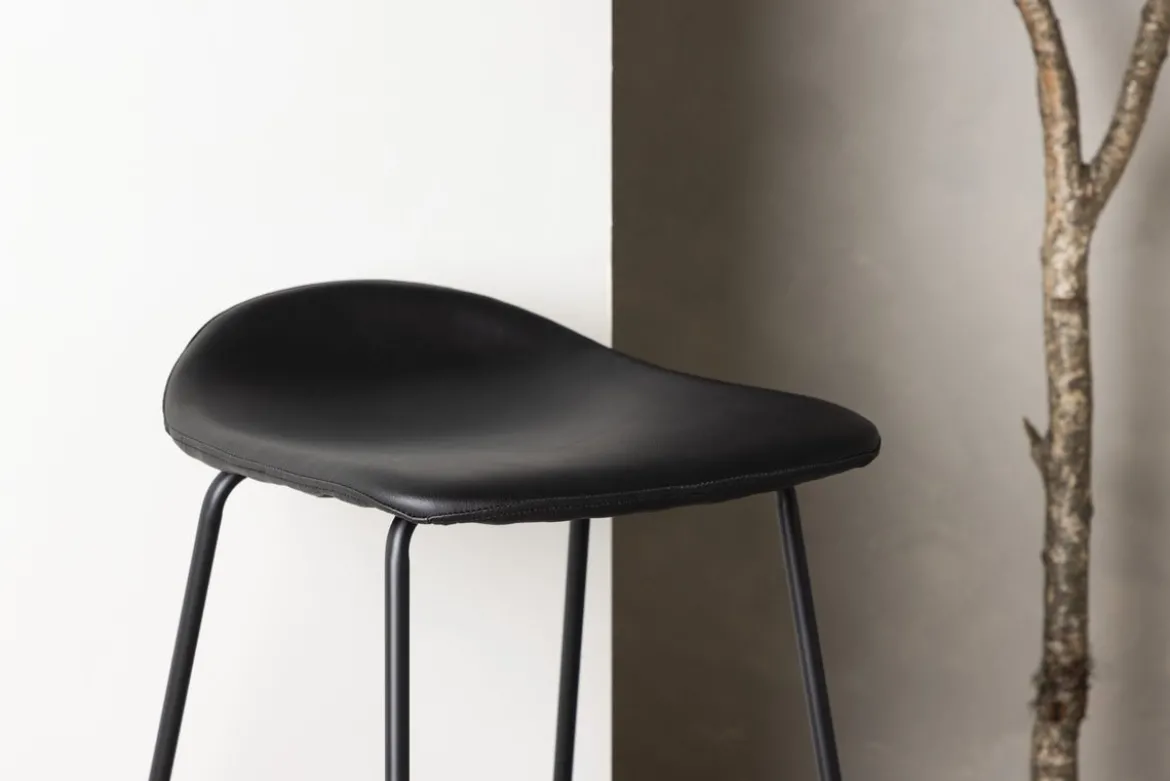 2er Set - Barhocker Georg in Mattschwarz mit PU Sitzfläche