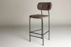 2er Set - Barhocker Leyla schwarz beschichtet mit brauner Sitzfläche