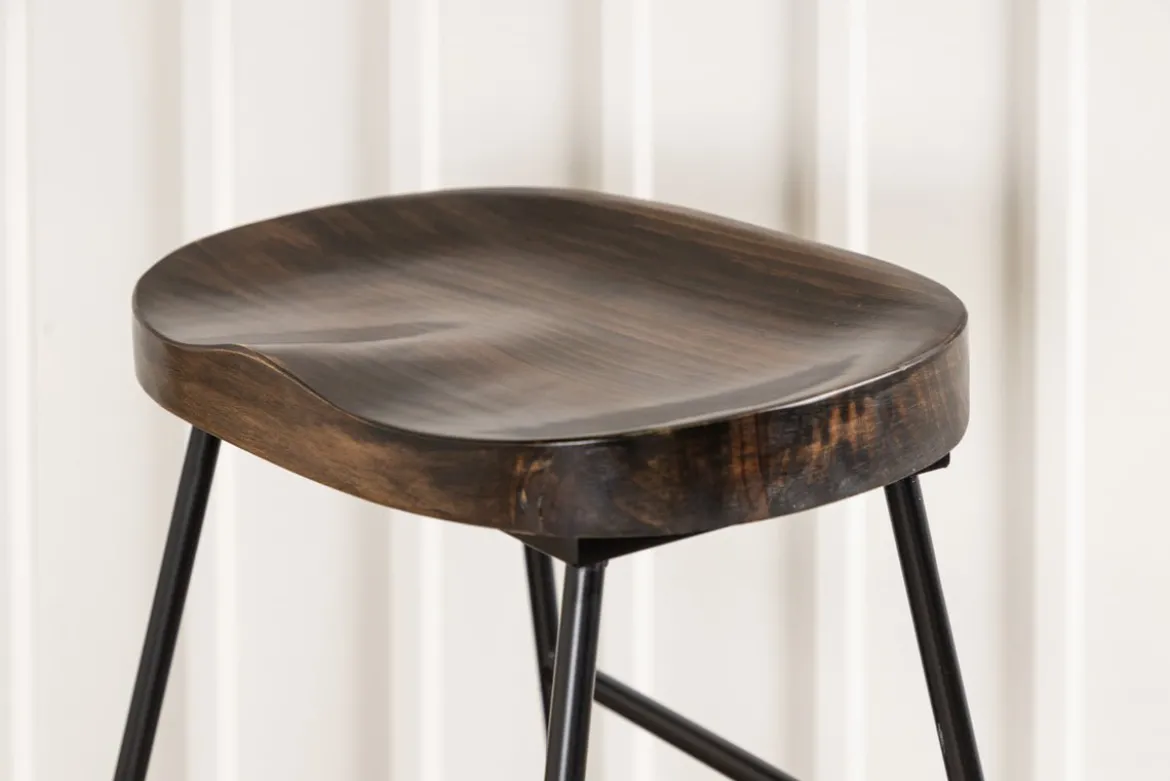 2er Set - Barhocker Otto mit Sitzfläche aus Kieferholz und Gestell aus Stahl