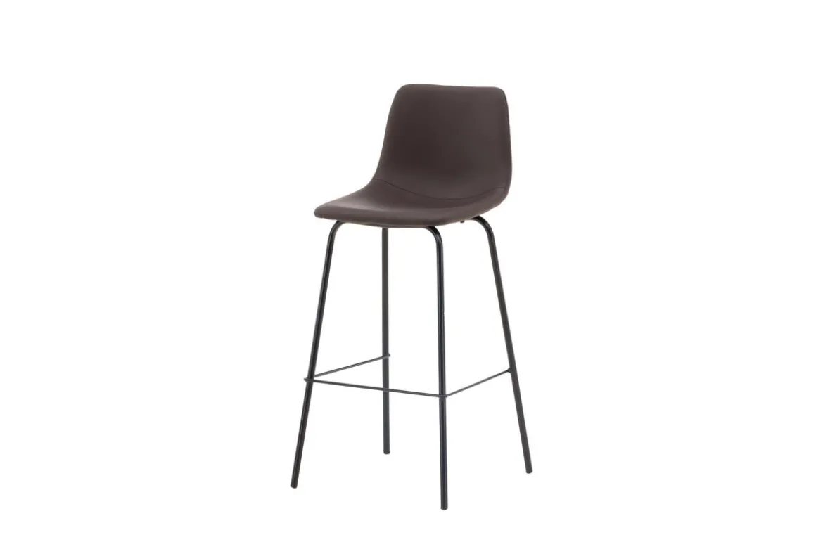 2er Set - Barhocker Sarah schwarzmatt mit braunem Sitz aus PU
