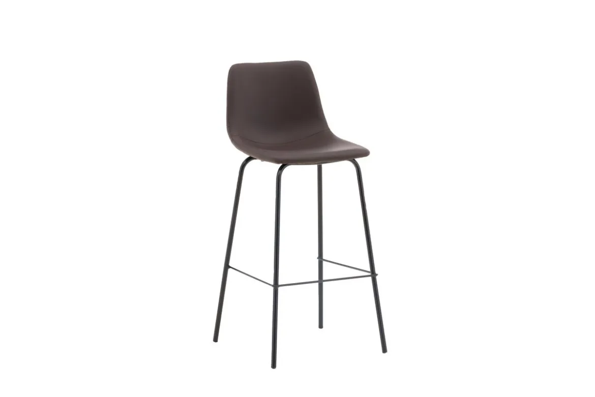 2er Set - Barhocker Sarah schwarzmatt mit braunem Sitz aus PU