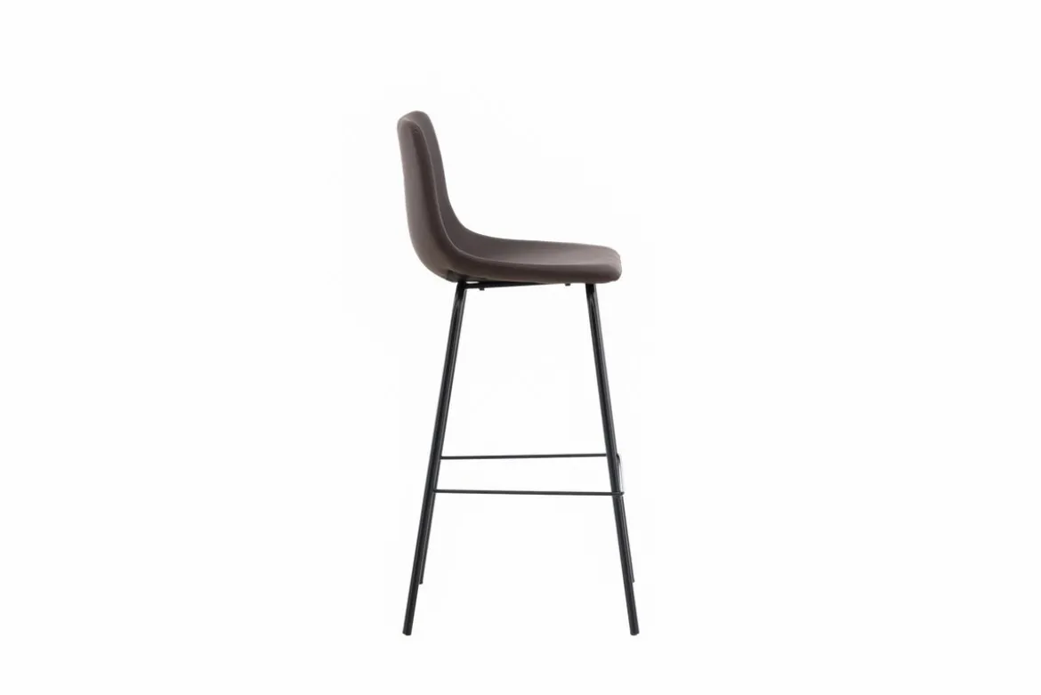 2er Set - Barhocker Sarah schwarzmatt mit braunem Sitz aus PU