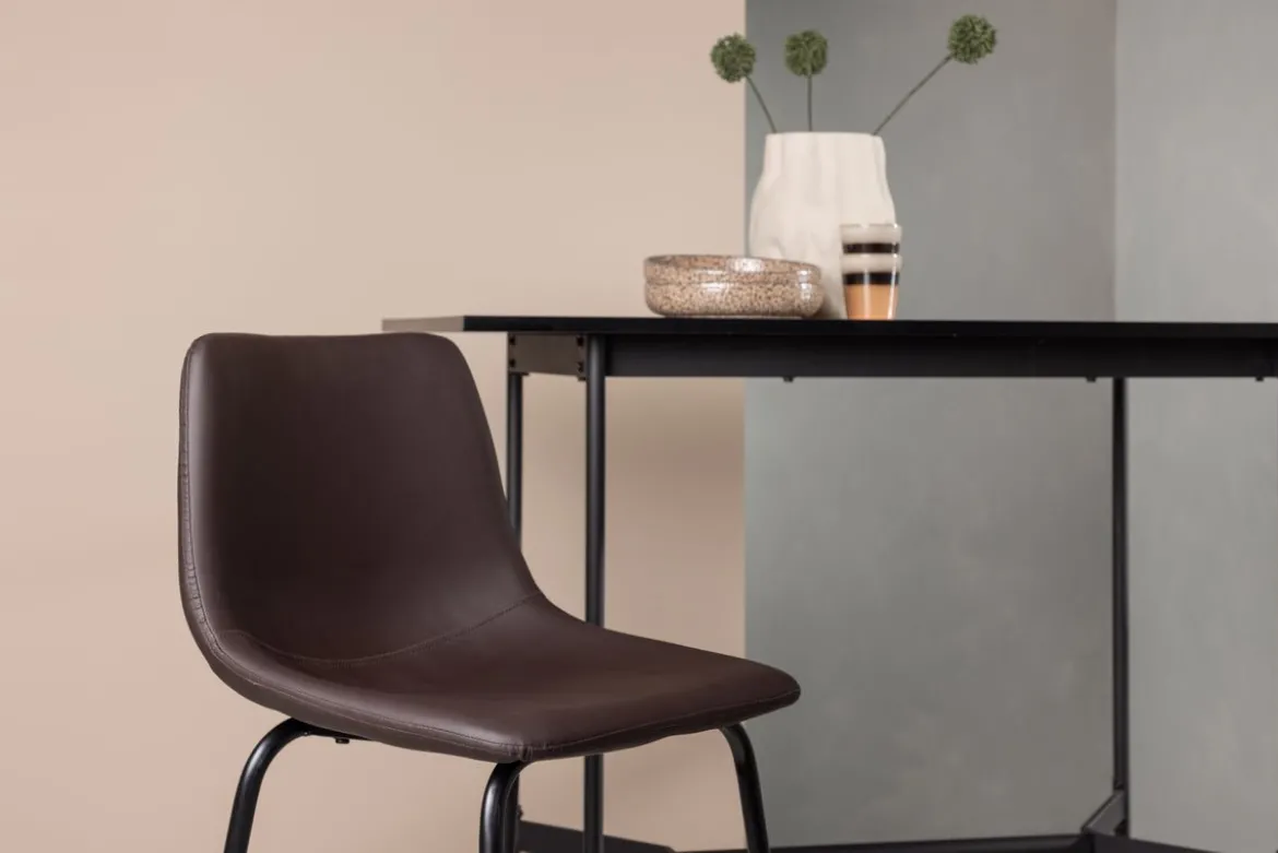 2er Set - Barhocker Sarah schwarzmatt mit braunem Sitz aus PU