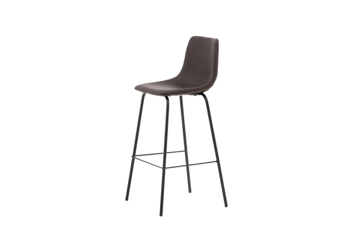 2er Set - Barhocker Sarah schwarzmatt mit braunem Sitz aus PU
