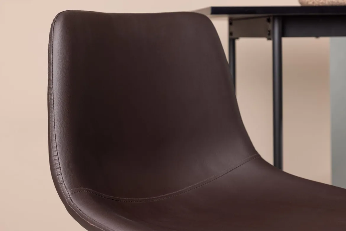 2er Set - Barhocker Sarah schwarzmatt mit braunem Sitz aus PU