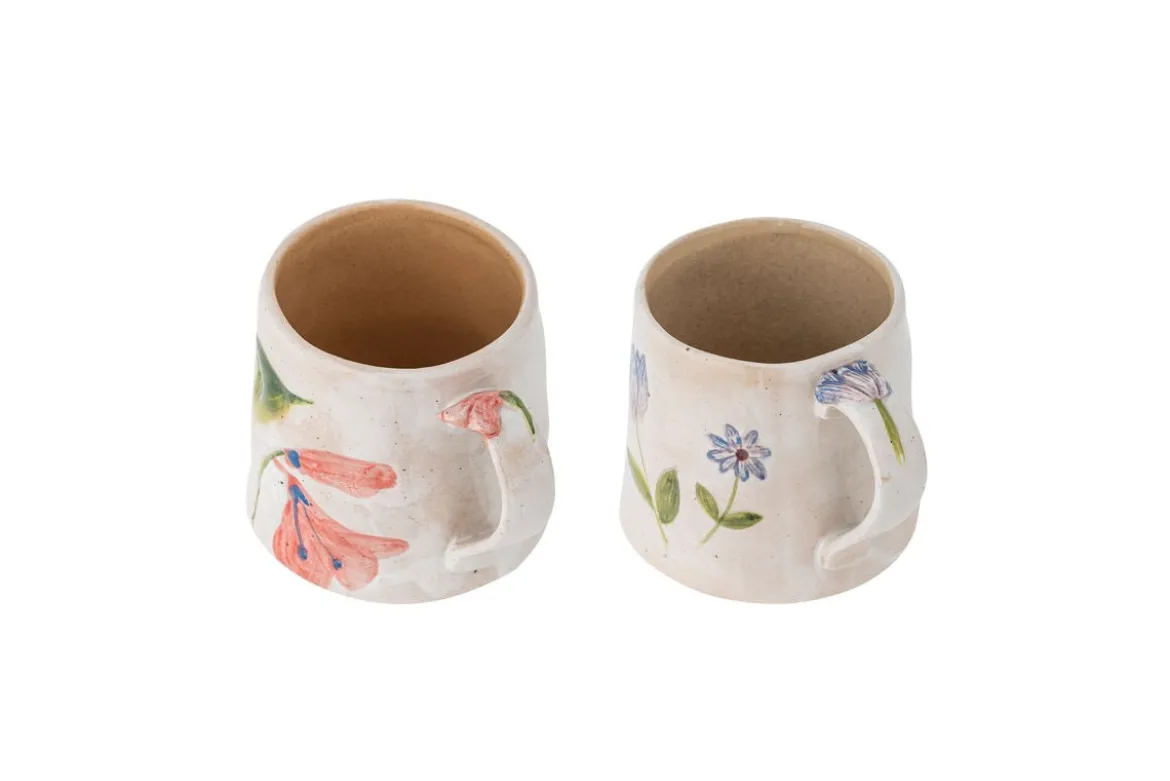 2er Set Becher Luni – gefertigt aus Steingut mit floralen Motiven