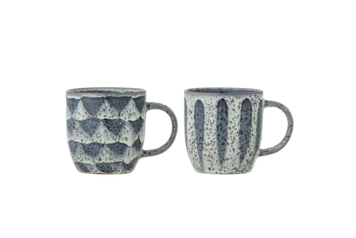 2er Set Becher Ula – Grau/Blau, gefertigt aus Steingut