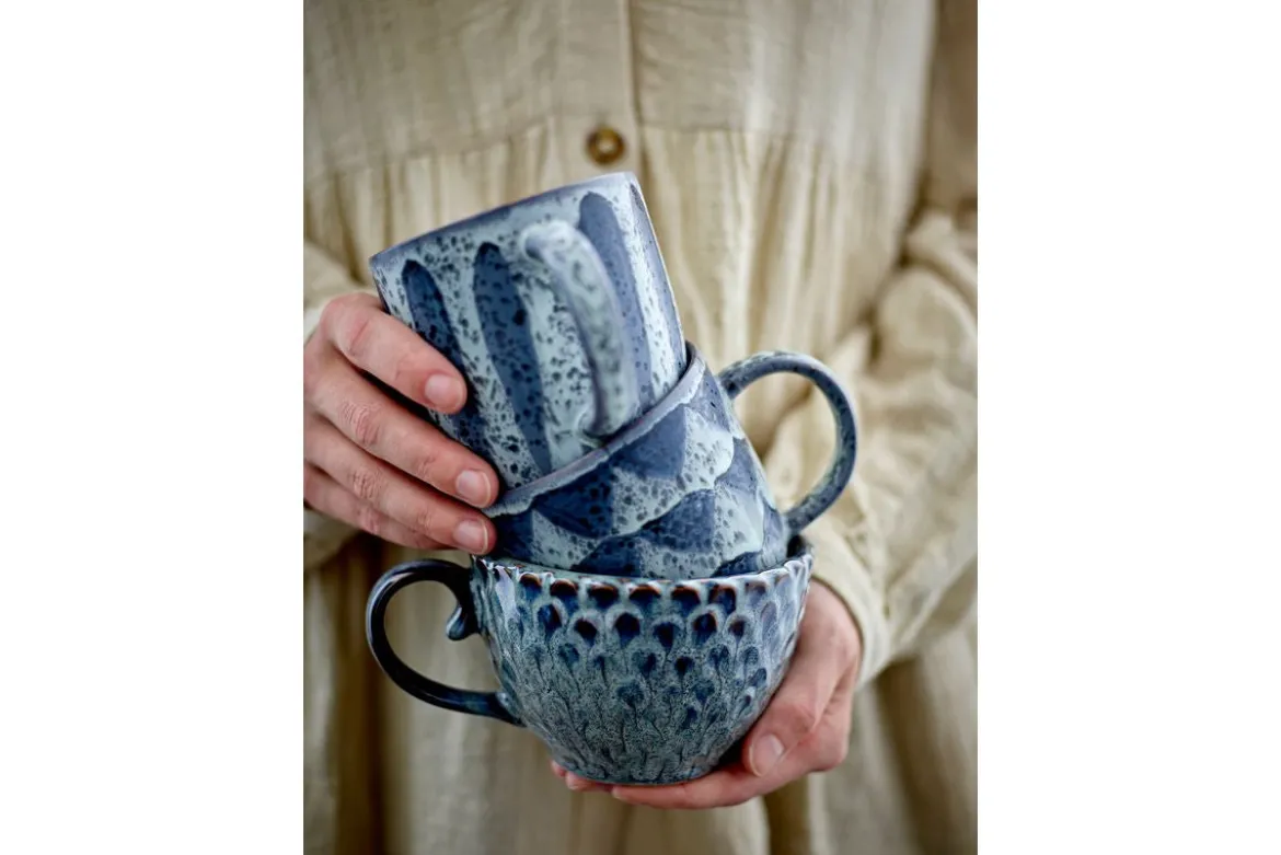 2er Set Becher Ula – Grau/Blau, gefertigt aus Steingut