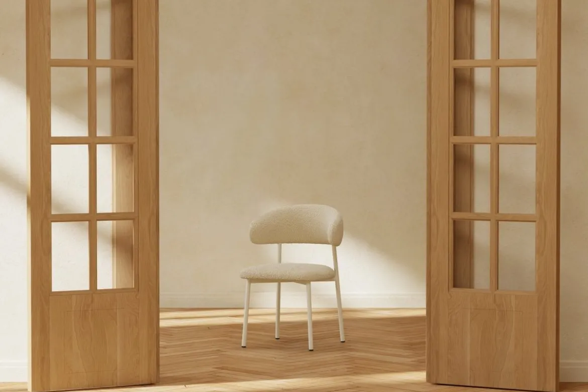 2er Set - Esszimmerstuhl Fernand in Beige mit Stahlgestell