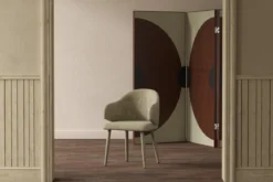 2er Set - Esszimmerstuhl Jubi in Beige mit stoffbezogenen Metallbeinen