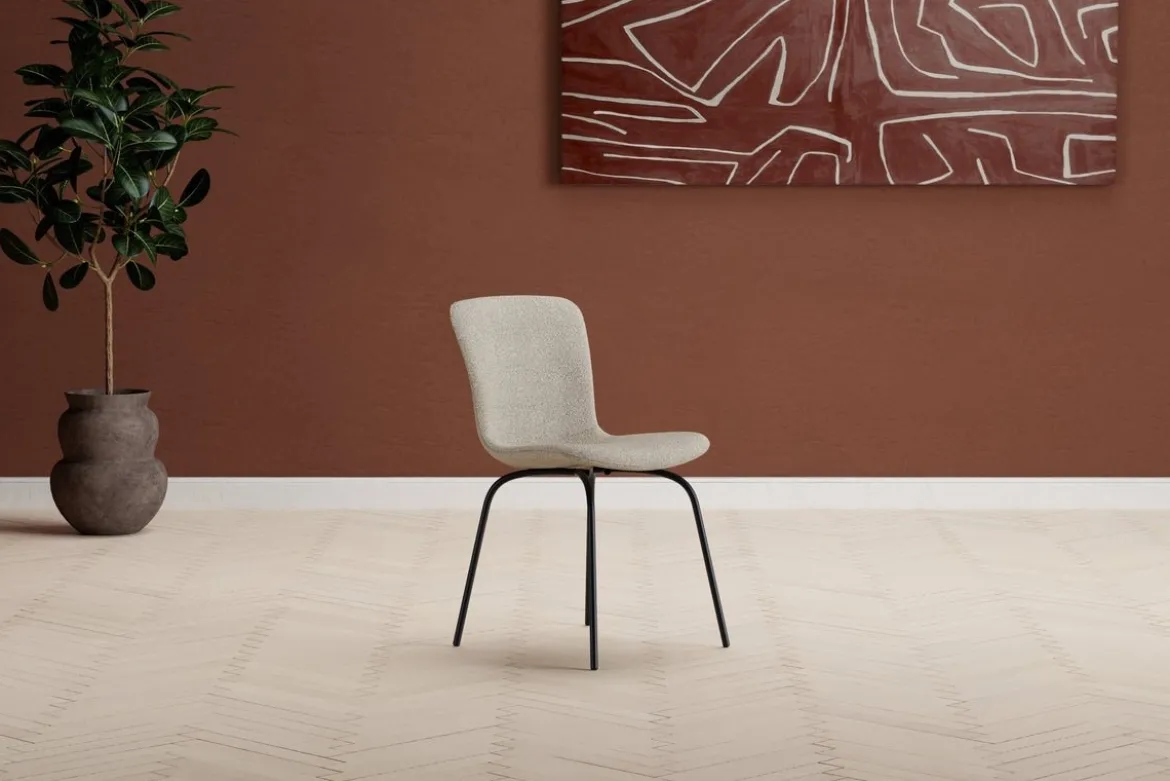 2er Set - Esszimmerstuhl Leo in Beige mit schwarzen Beinen