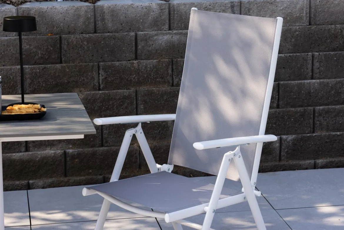 2er Set Gartenstuhl Awa - weißes Gestell aus Aluminium, Sitzfläche aus Textilene, verstellbare Rückenlehne