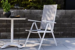 2er Set Gartenstuhl Awa - weißes Gestell aus Aluminium, Sitzfläche aus Textilene, verstellbare Rückenlehne