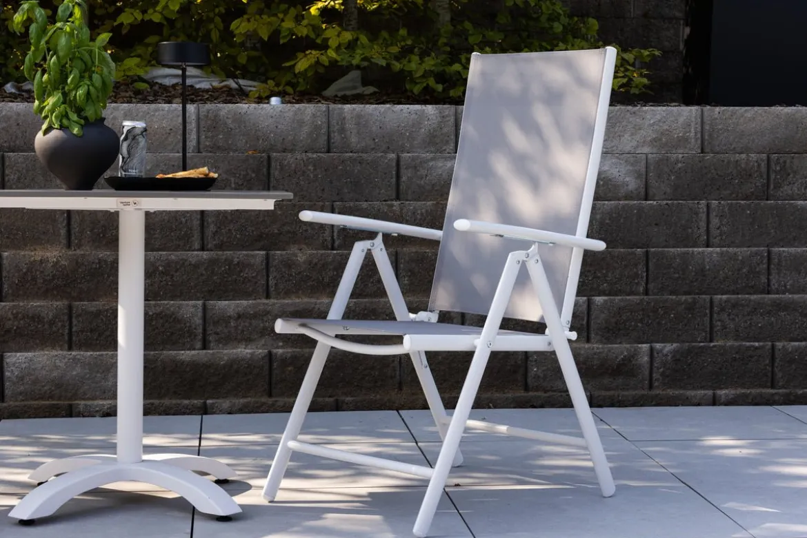 2er Set Gartenstuhl Awa - weißes Gestell aus Aluminium, Sitzfläche aus Textilene, verstellbare Rückenlehne