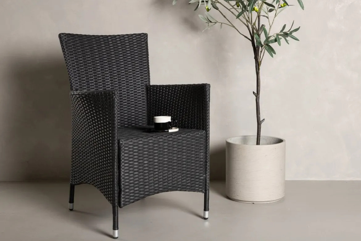 2er Set - Gartenstuhl Caro aus Rattan in Schwarz