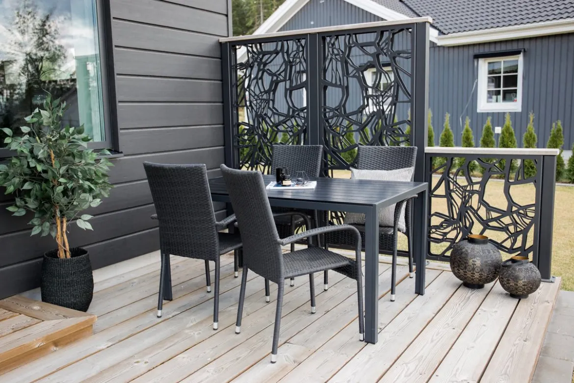 2er Set - Gartenstuhl Emma aus Rattan in Schwarz, Grau