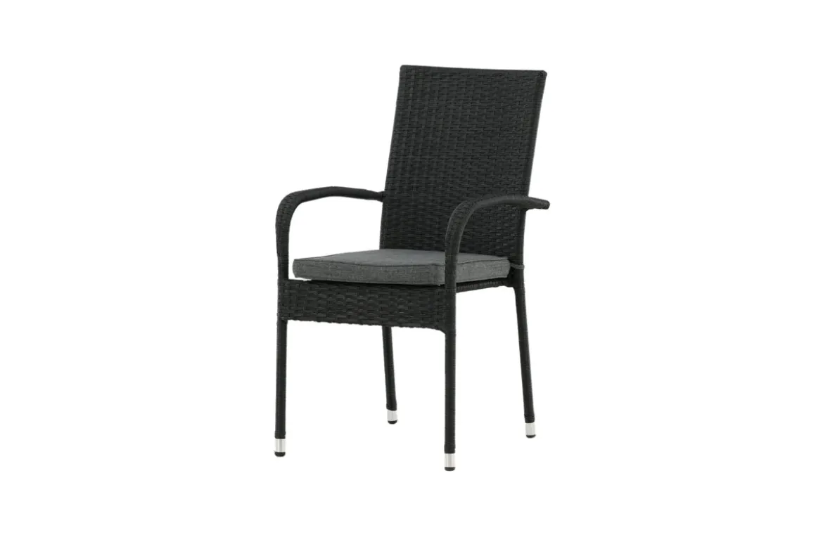 2er Set - Gartenstuhl Emma aus Rattan in Schwarz, Grau