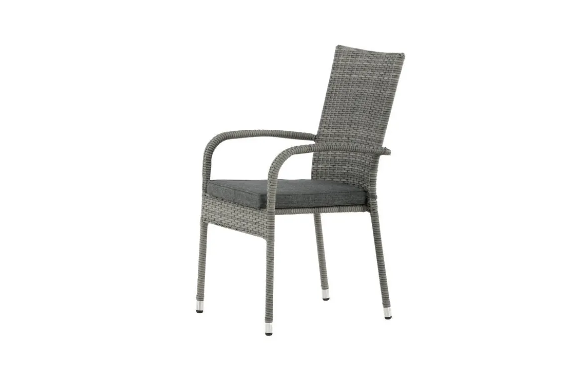 2er Set - Gartenstuhl Emma aus Rattan in Schwarz, Grau