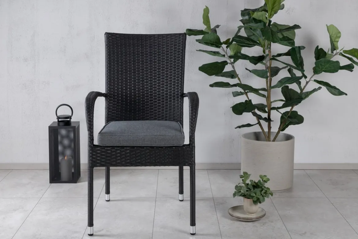 2er Set - Gartenstuhl Emma aus Rattan in Schwarz, Grau