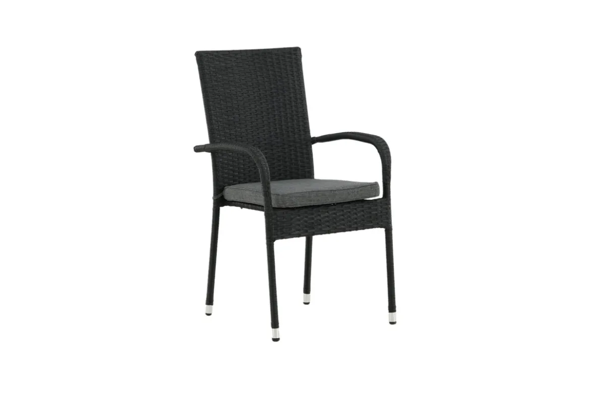 2er Set - Gartenstuhl Emma aus Rattan in Schwarz, Grau