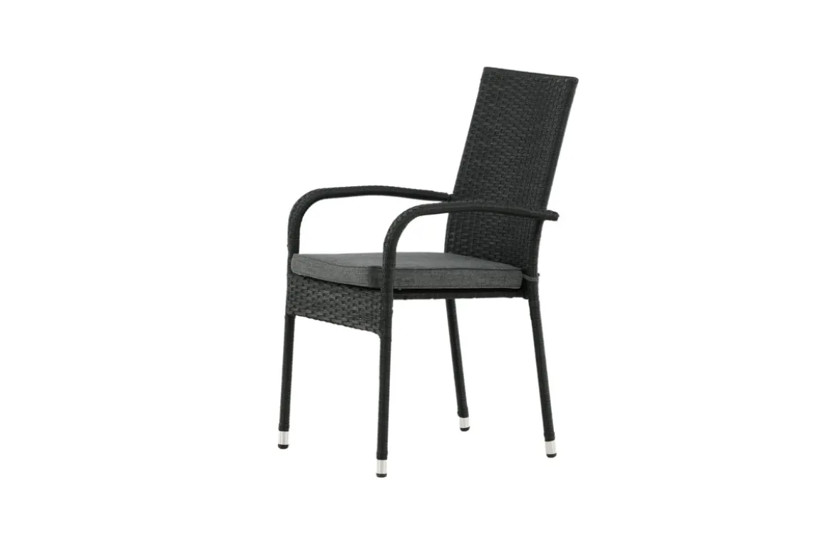 2er Set - Gartenstuhl Emma aus Rattan in Schwarz, Grau