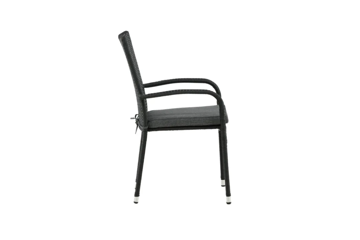 2er Set - Gartenstuhl Emma aus Rattan in Schwarz, Grau