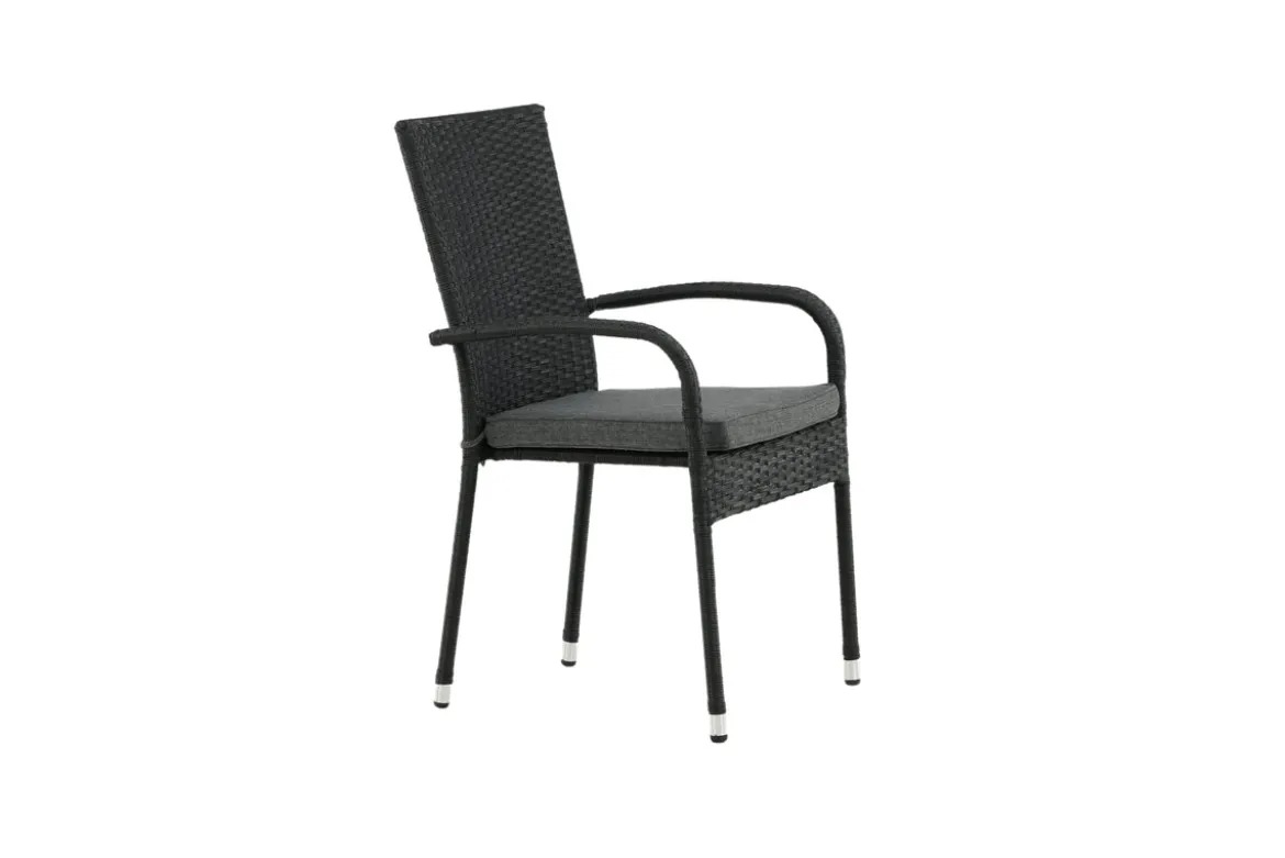 2er Set - Gartenstuhl Emma aus Rattan in Schwarz, Grau