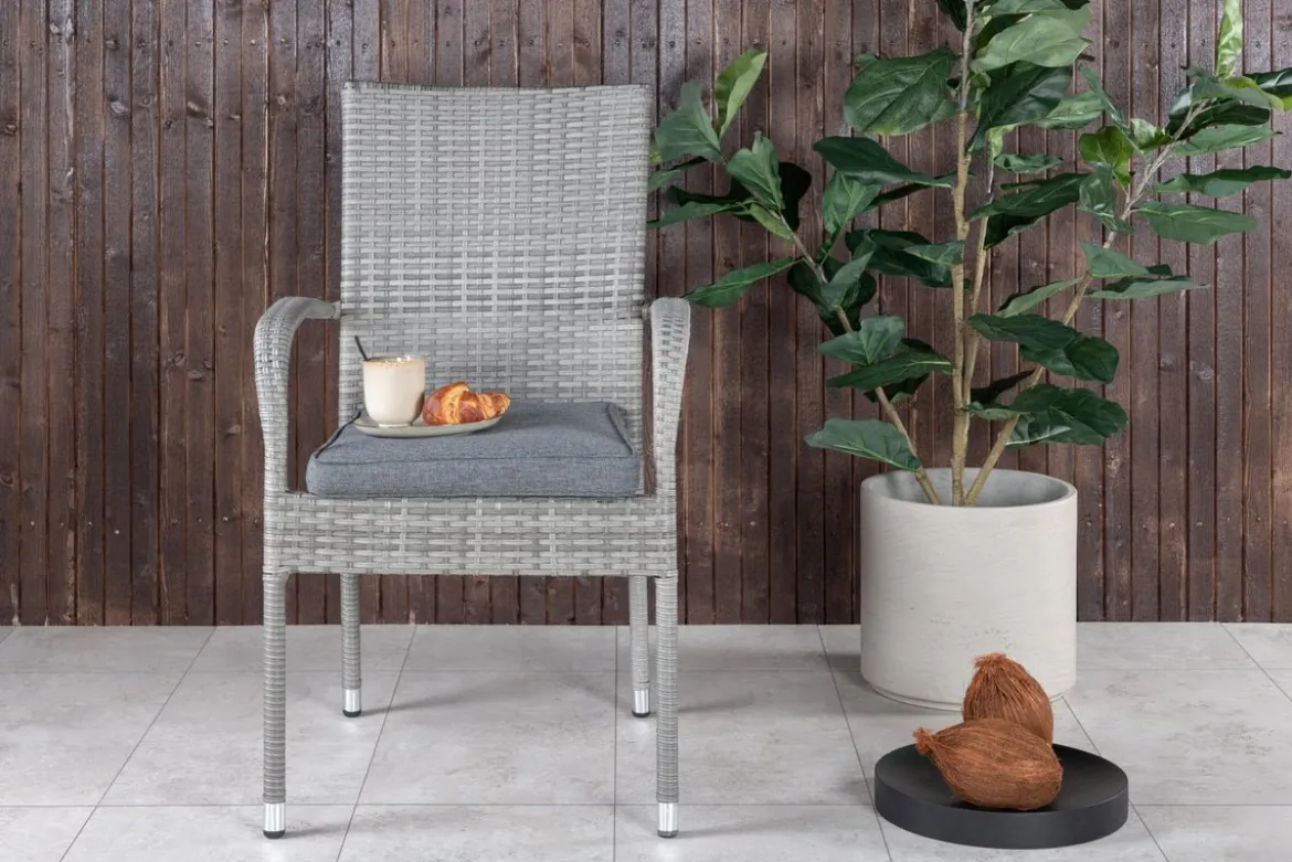 2er Set - Gartenstuhl Emma aus Rattan in Schwarz, Grau
