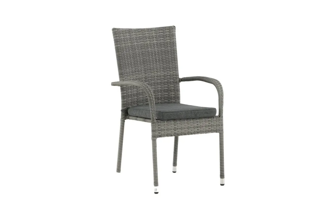 2er Set - Gartenstuhl Emma aus Rattan in Schwarz, Grau