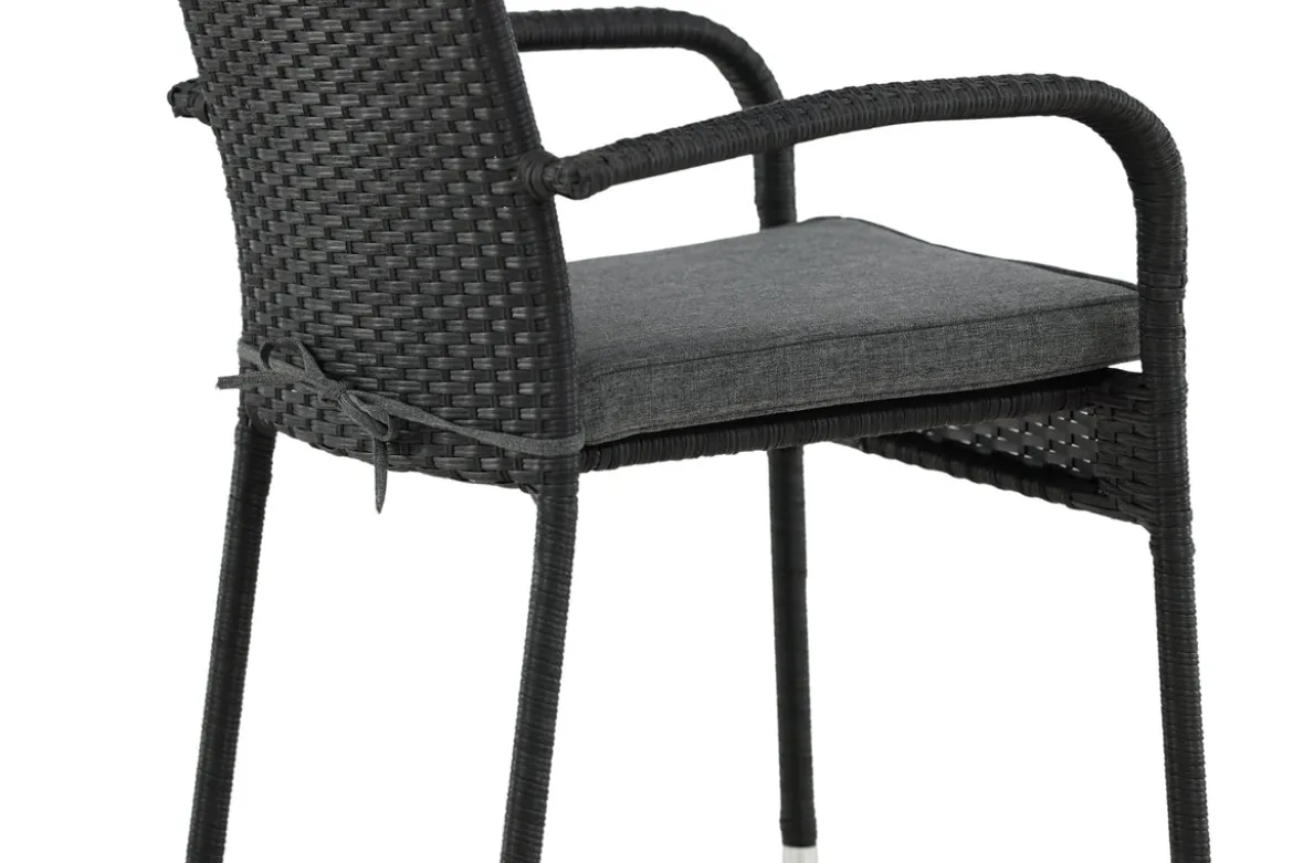 2er Set - Gartenstuhl Emma aus Rattan in Schwarz, Grau